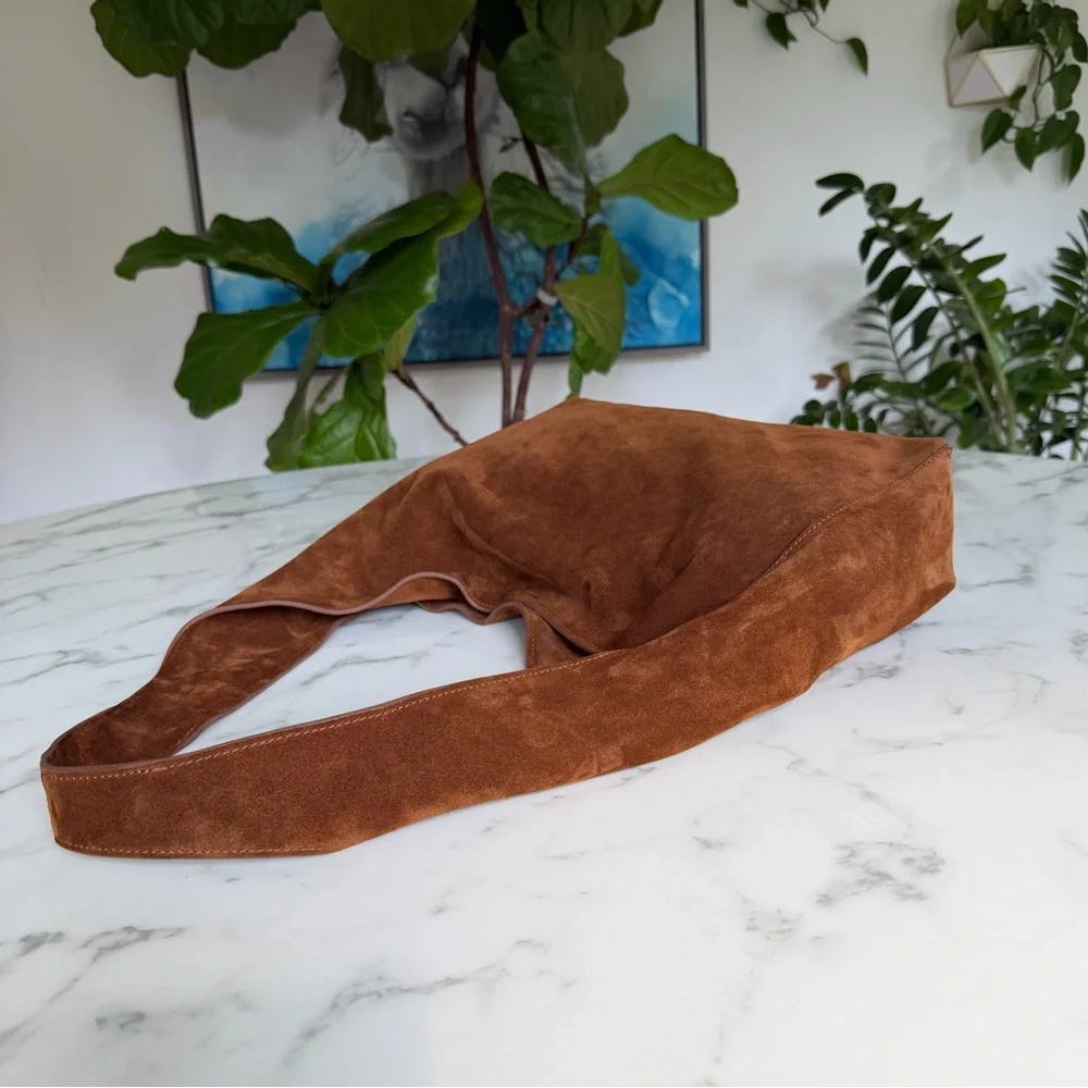 Quince Italian Leather Suede Slouchy Shoulder Bag in Whiskey Brown - Picture 13 of 16